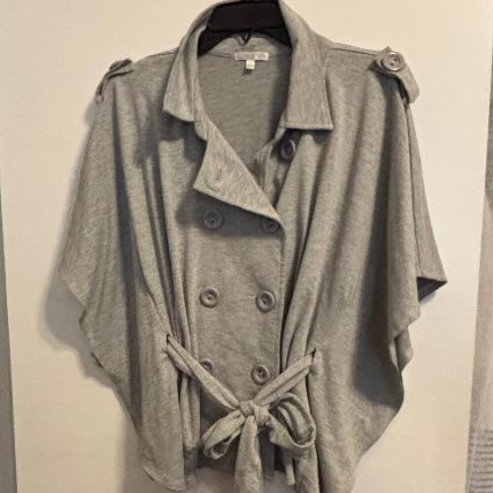 Just Ginger Mystree Coat Jacket Drape Bat Wing Sleeves Belted L Gray